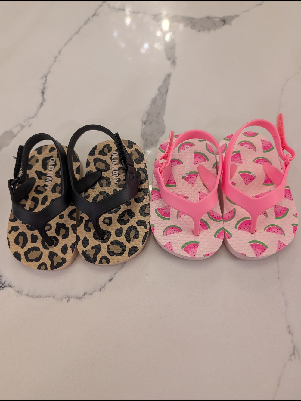 Old Navy Baby Girl Pink Watermelon And Leopard Print Flip Flop Sandals 6-12m